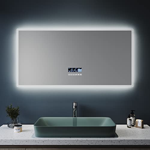 SONNI Badspiegel mit Beleuchtung 120x60 cm Bluetooth Lautsprecher LED Badspiegel...