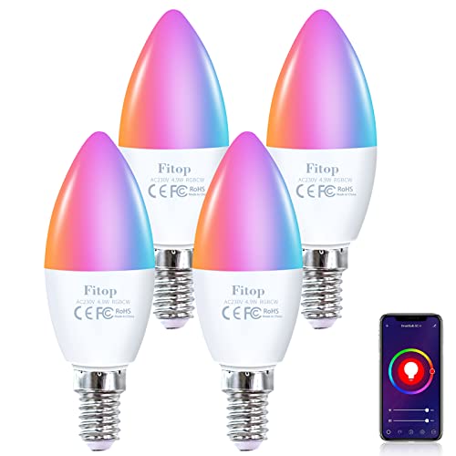 Fitop Alexa Smart Glühbirnen, E14 Wlan LED Lampen Dimmbar Glühbirne 4.9W...