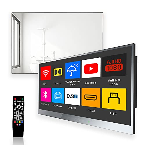 Soulaca 22-Zoll-Badezimmer-TV Luxus-Smart-Spiegel-TV (DVB-C/S2/T2) Wasserdicht...