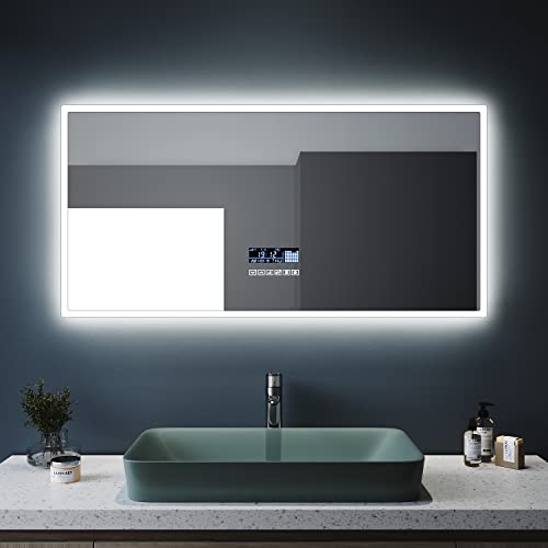 SONNI Badspiegel mit Beleuchtung 120x60 cm Bluetooth Lautsprecher LED Badspiegel...