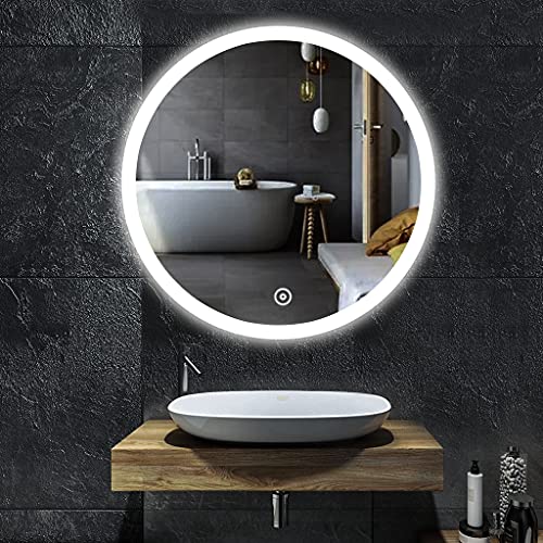 YOLEO Runder Badspiegel mit LED-Beleuchtung, Wandspiegel 60 * 60cm, Badzimmer...
